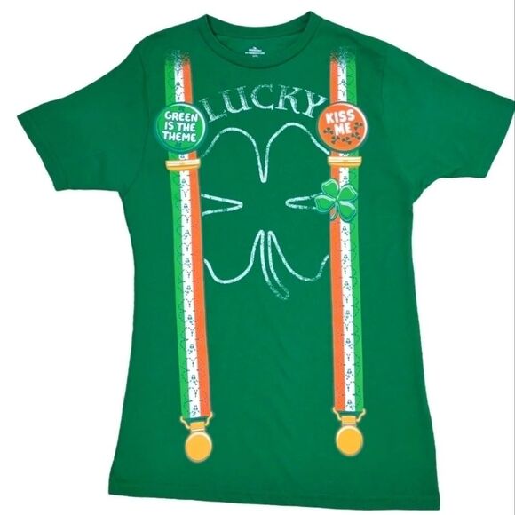 Celebrate It Tops - Lucky Green Tshirt Suspenders Flair Clover Size Small